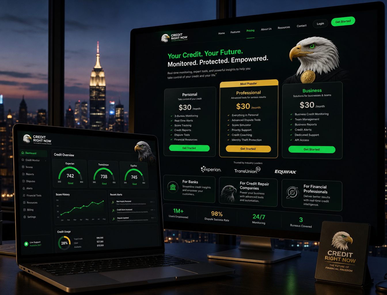 Credit Right Now — plataforma web de monitoreo de crédito en computadora